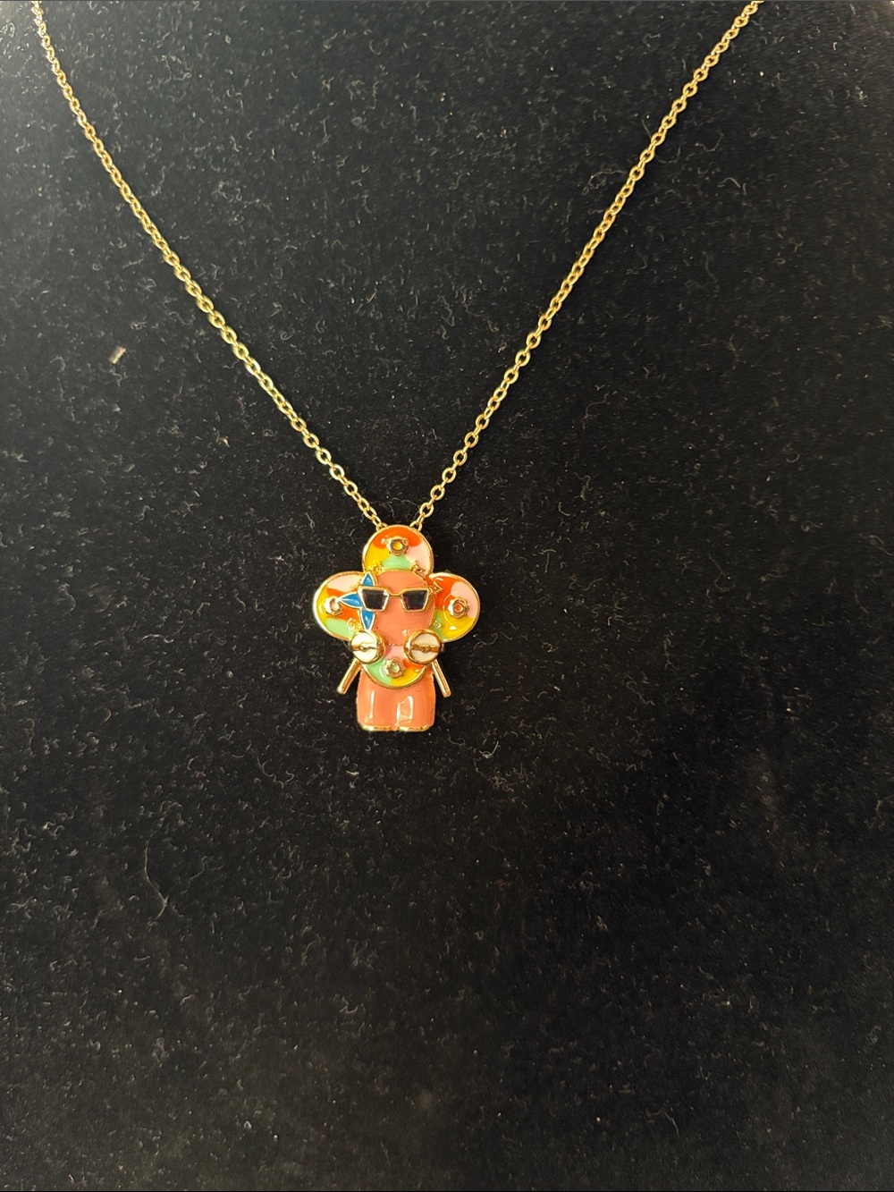 Gold-Tone Orange Enamel Flower Pendant Necklace